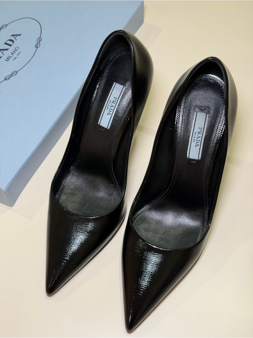 Prada Black Patent Pointed-Toe Pumps
